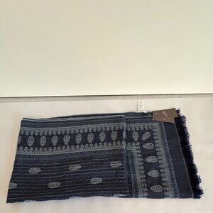 J. Jill 100% Cotton Bohemian Indigo Crocking Fringed Oblong Scarf Blue NWT